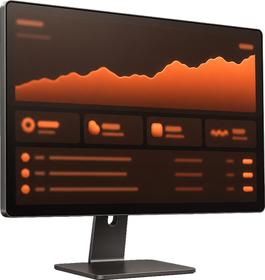 A monitor showing an abstract status dashboard